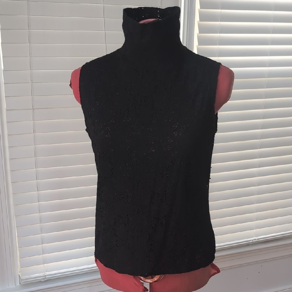 VIntage Whimsy Goth Black Lace High Neck MInimalist Top Size Medium Grunge Goth